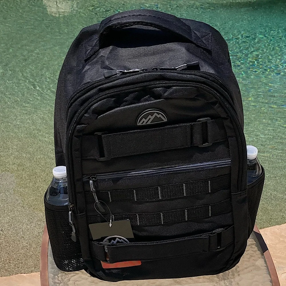 Deluxe Skater Backpack with side pockets Black New Boutique